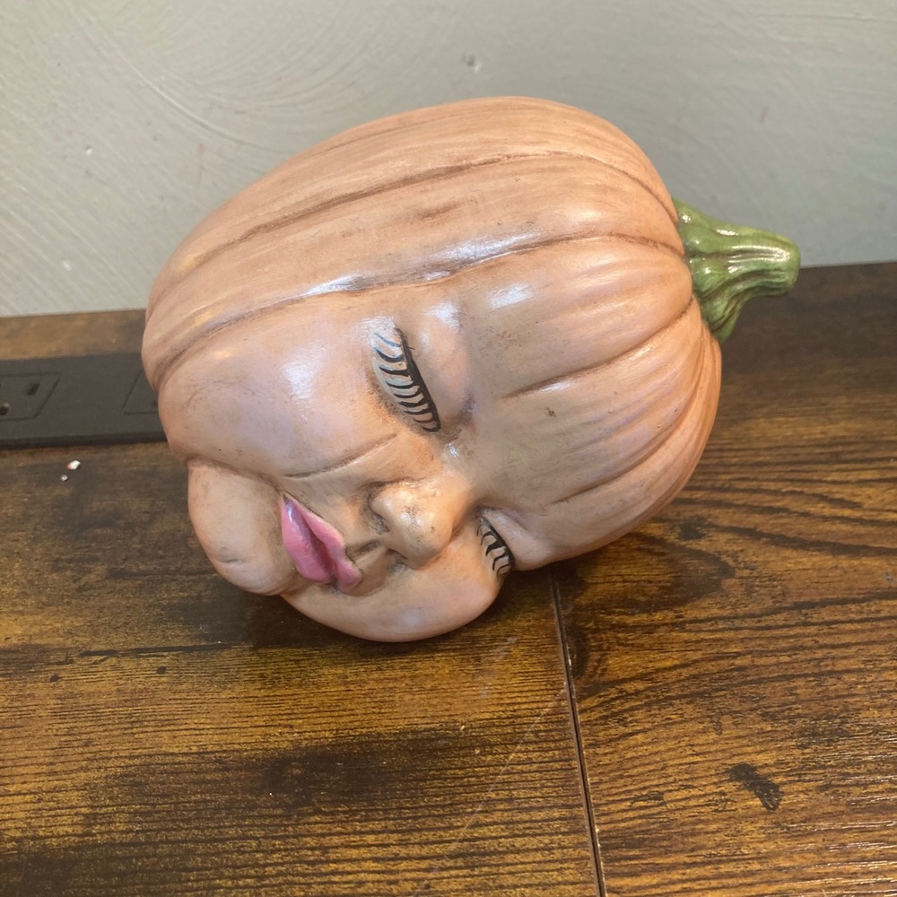 Vintage Scioto Ceramic Sleeping Face Baby Pumpkin Halloween Fall Decor Kitsch